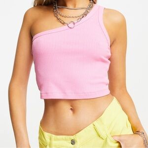 Pink One-Shoulder Ribbed Crop Top ASOS Size 6 NWOT
